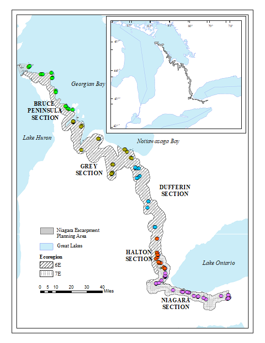 Niagara Escarpment Map Ontario Sul: Niagara